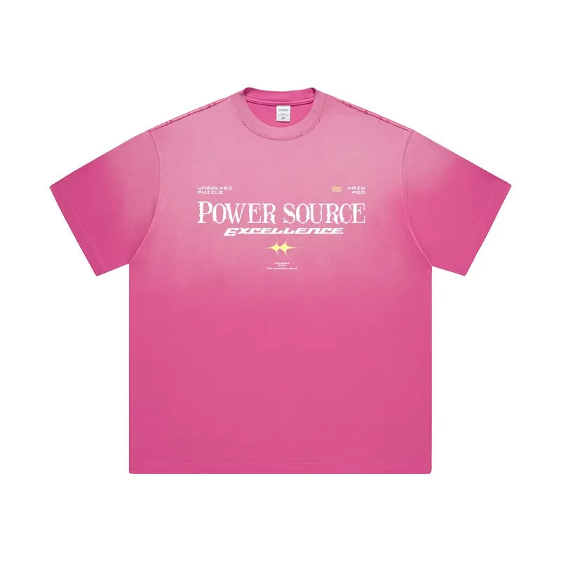 Rose red Men's "Power Source Excellent" Graphic Short Sleeve T-Shirt
