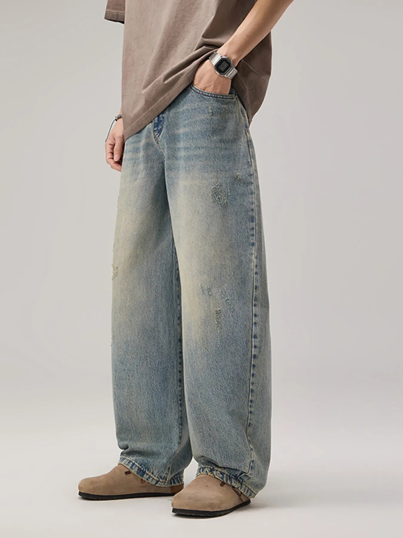 Men's Vintage Oversized Wash Wide Leg Jeans front angle view