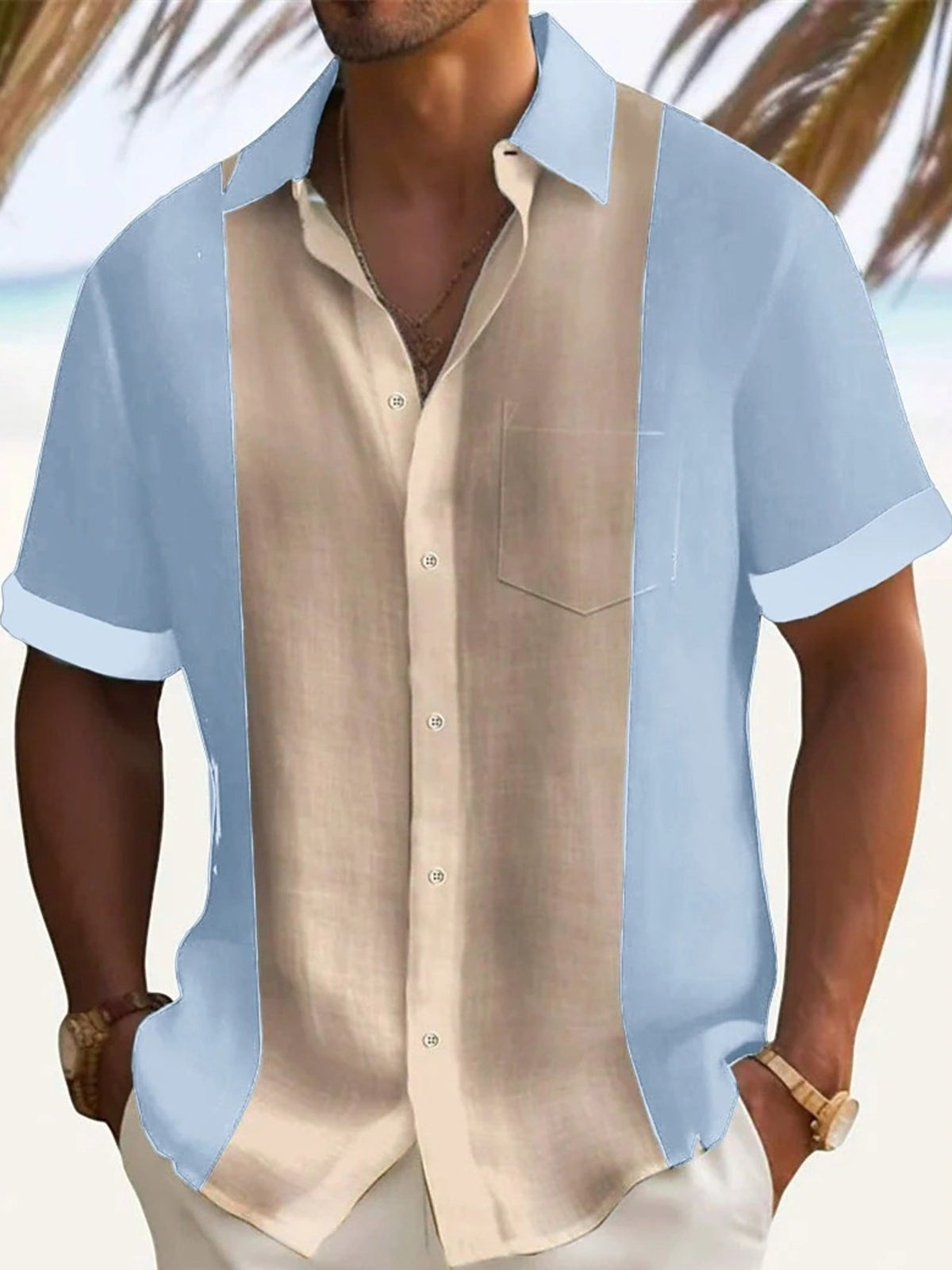 Men's Retro Color Block Vibe light blue Shirt