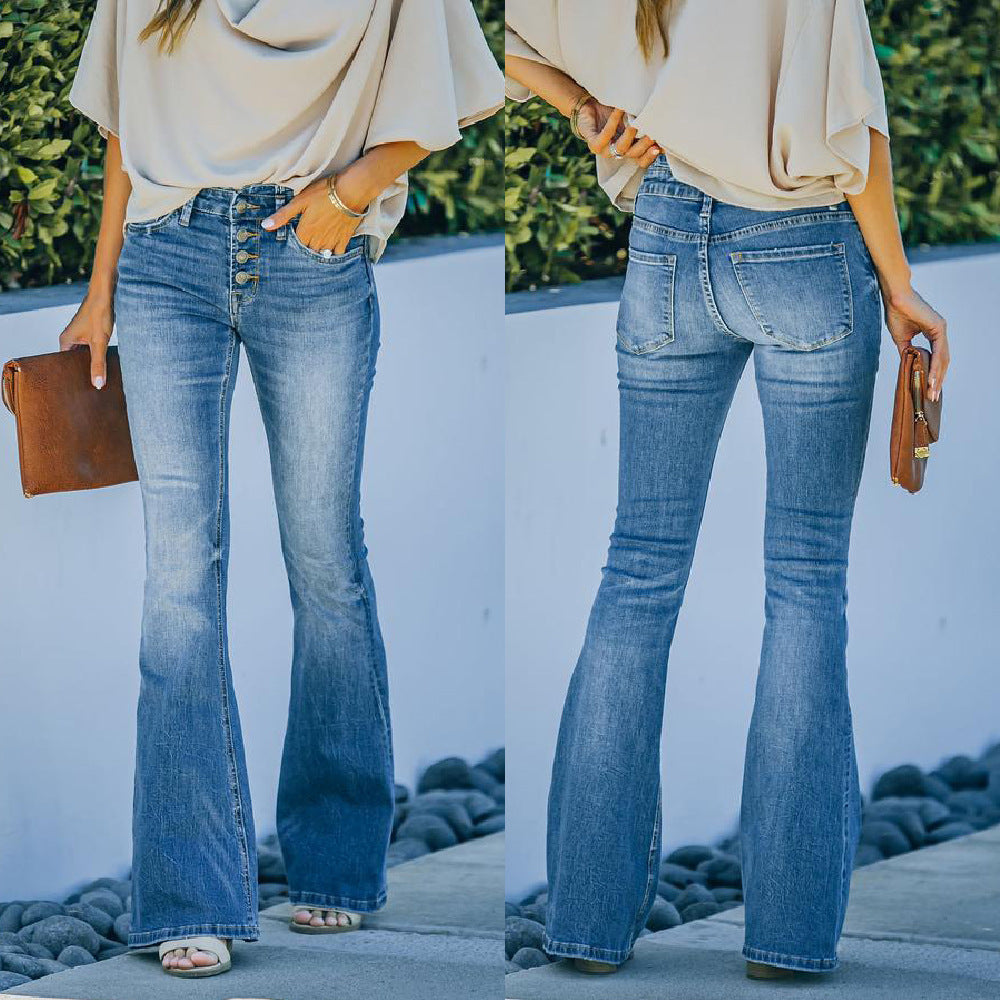 High-Waist Flare Denim: Washed-Out Bell Bottoms for Effortless Street Chic