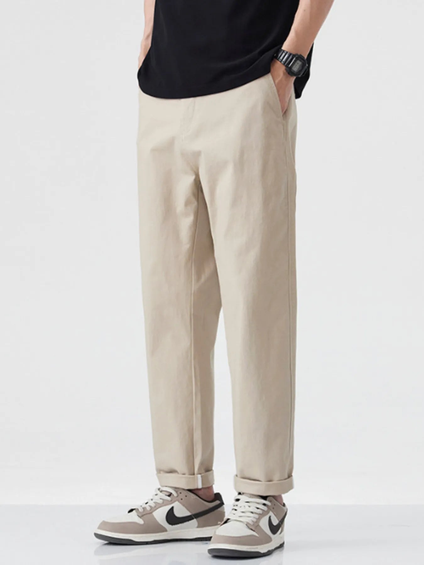 Men's khaki High Ankle Casual Pants side view