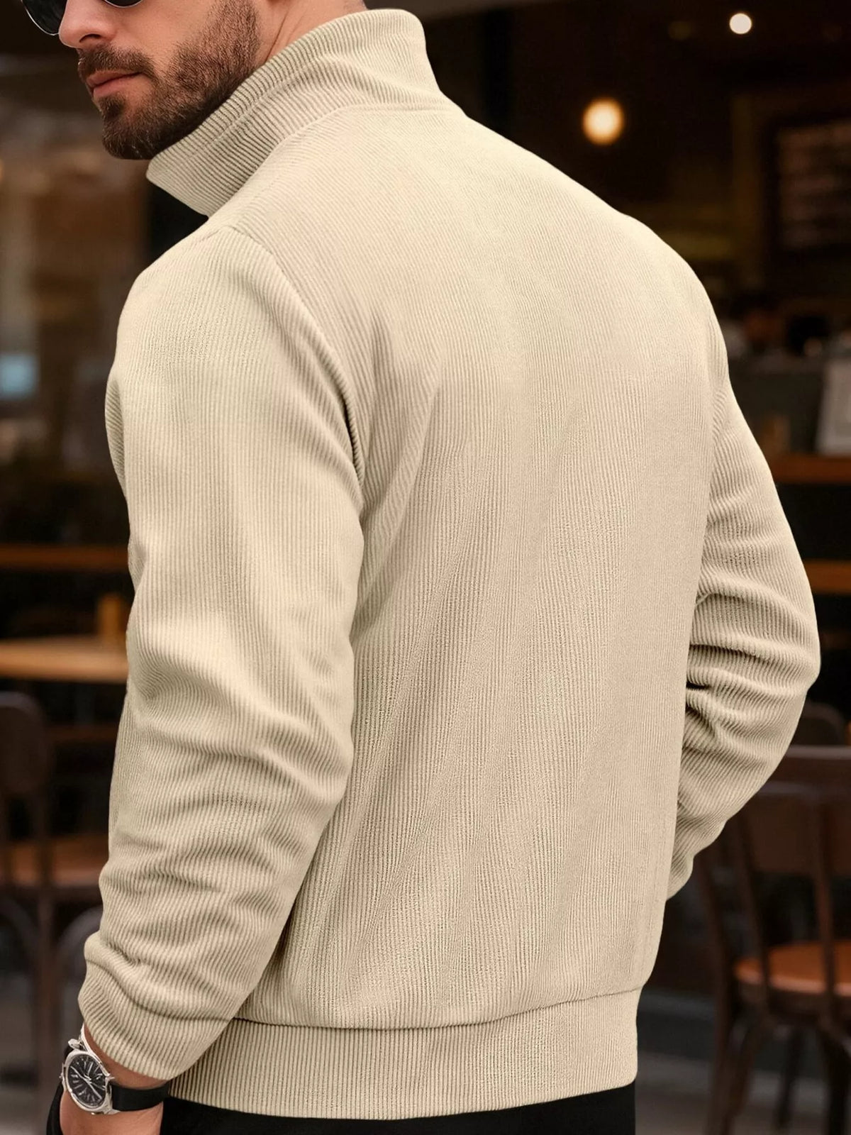 Men's Casual khaki Corduroy Chic Button-Down Jacket back view 