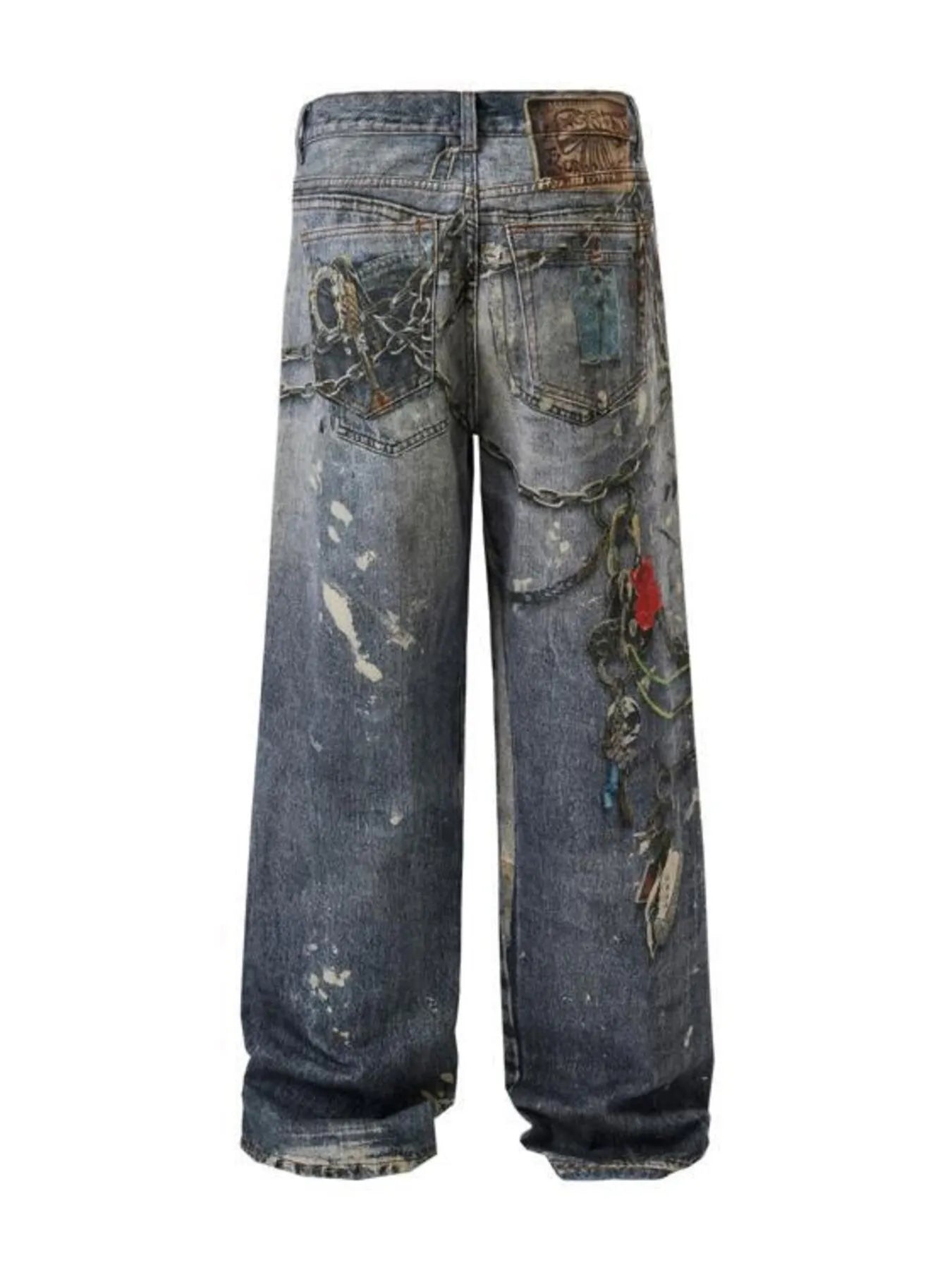  a pair of Modern Men's Distressed Printed Wide Leg Jeans back view