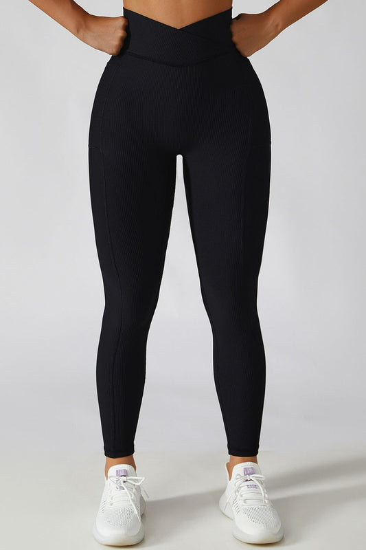 Basic Bae Women's Black Crossover Waist Leggings-Front