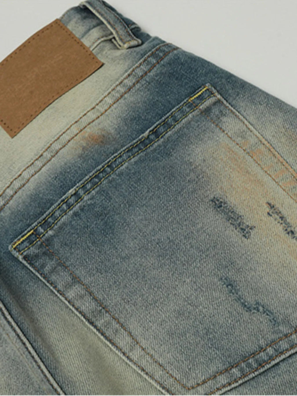 Men's Washed Straight Leg Jeans back pocket view