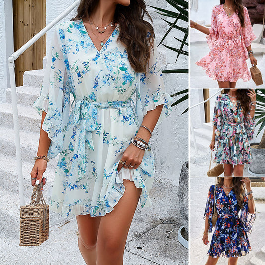 Indulge in the beauty of summer with our Women's Elegant Floral Print Dress. The unique design exudes style and beauty, while the high-quality material ensures a comfortable and luxurious wear. Perfect for any occasion, this dress will elevate your summer wardrobe.