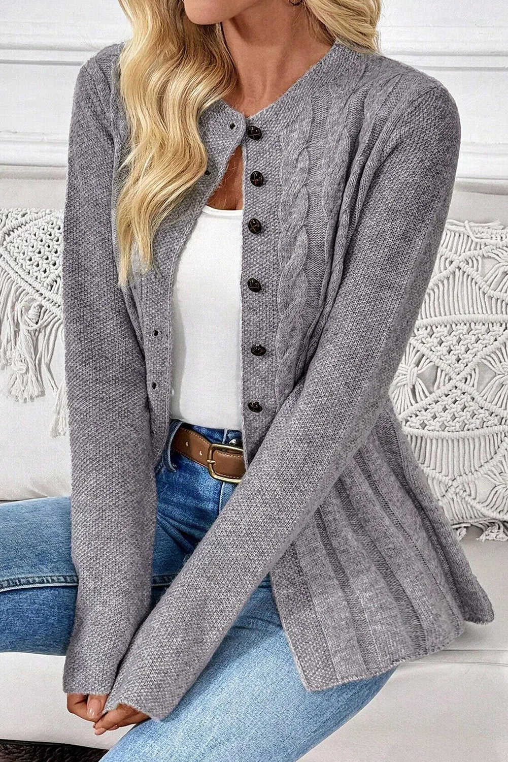 Women's High Cable Knit Cardigan – Cozy & Timeless Elegance