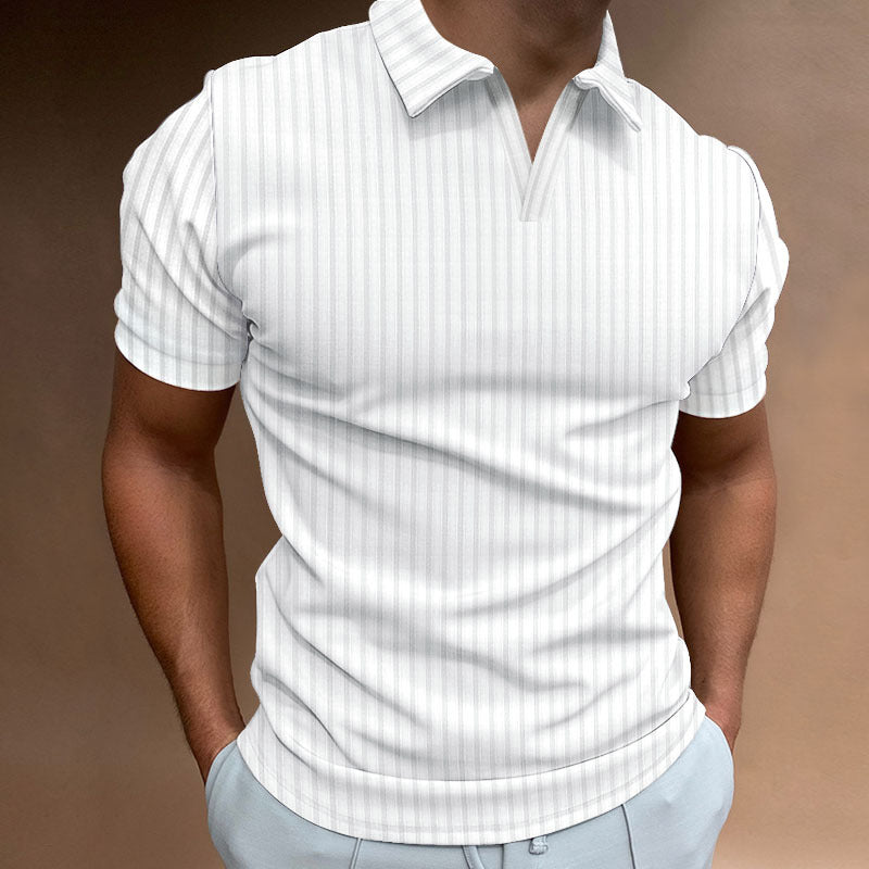 Introducing our Men's Striped Lapel V-line Polo Shirt, for a stylish and comfortable look! Made with a high-quality fabric, this polo shirt features a modern V-line design and classic striped lapel. Perfect for any casual occasion and sure to make a statement. Don't sacrifice style for comfort - have both with our polo shirt!