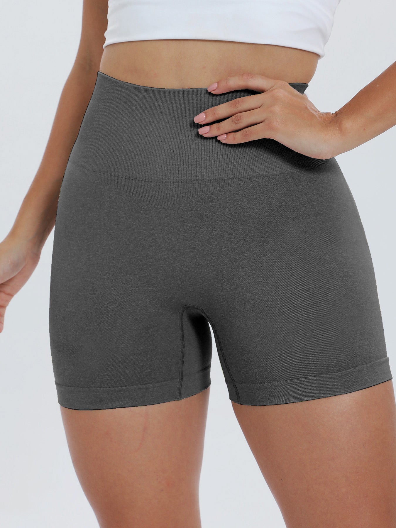 Women's Mid-Thigh High Waist Active Gray Shorts-Front