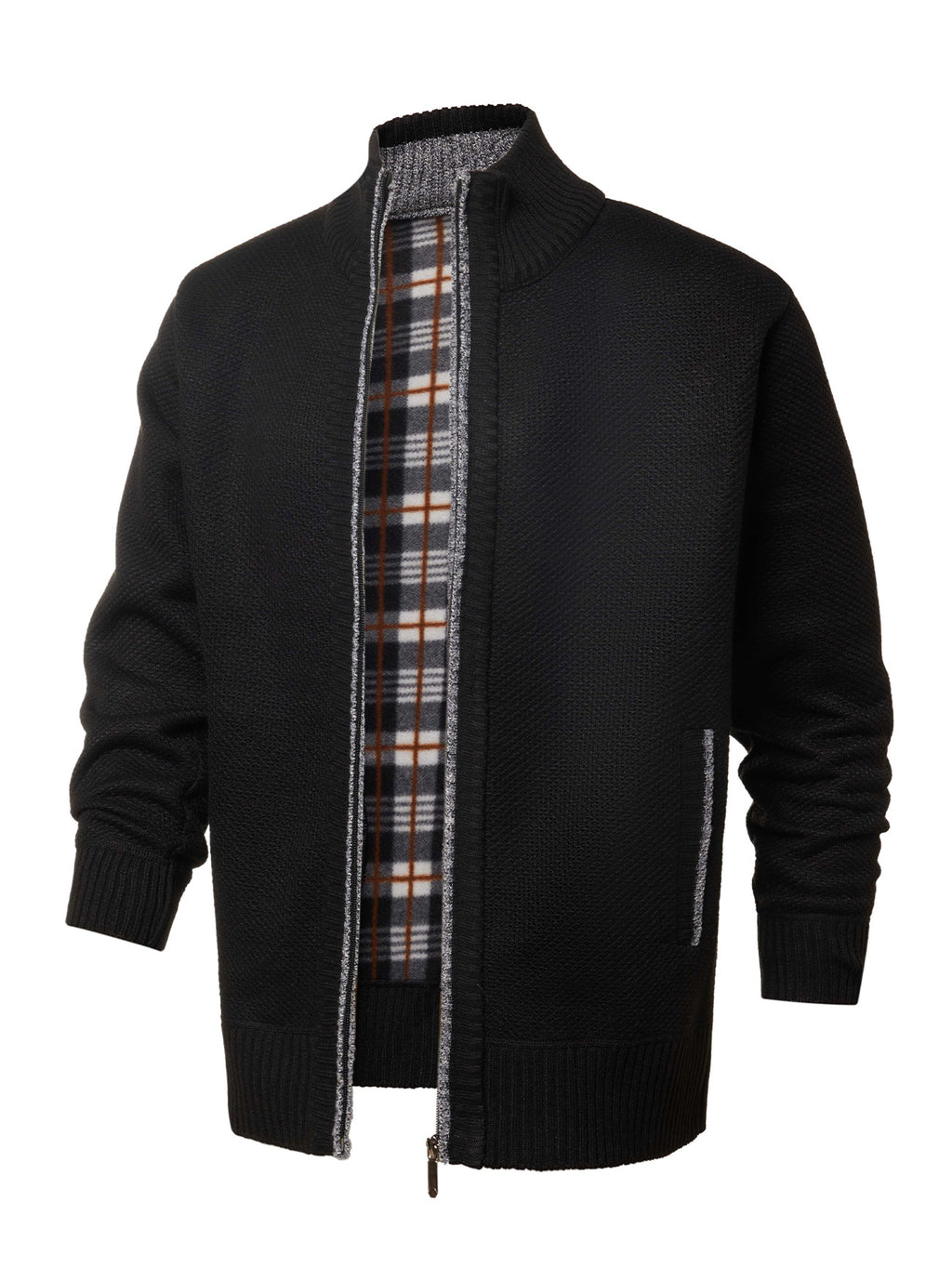 Men's black Plaid-Lined Knit Zip Jacket
