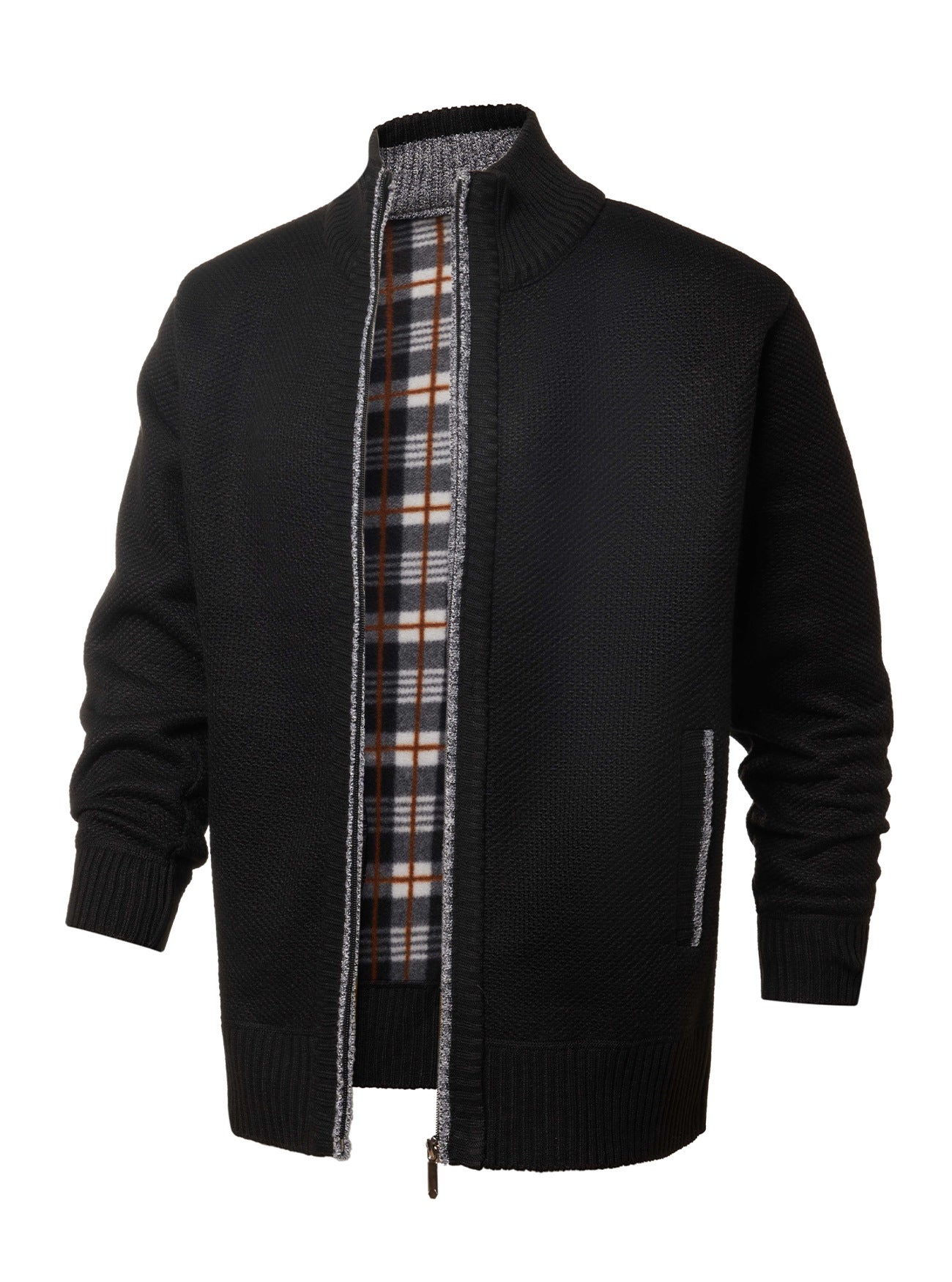 Men's black Plaid-Lined Knit Zip Jacket