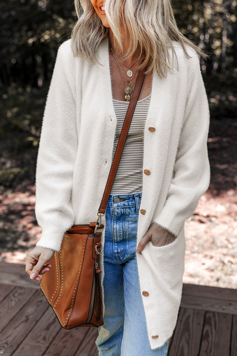 Fuzzy Buttoned Midi Cardigan – Ultra-Cozy Layering Essential