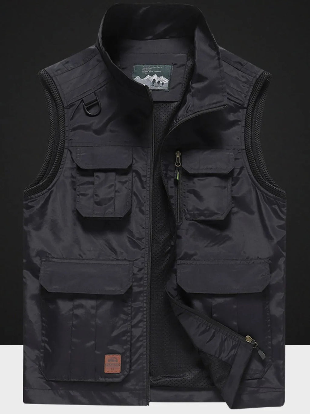 Men's Black colored Fisherman Style Zip Up Vest with Pockets
