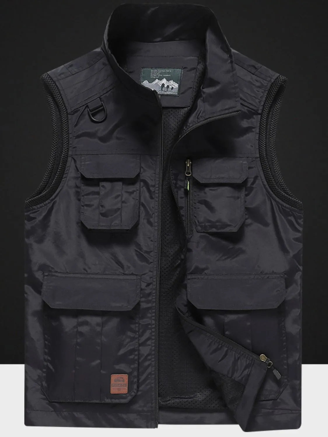 Men's Black colored Fisherman Style Zip Up Vest with Pockets