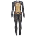Full-body suit with intricate design on a white background