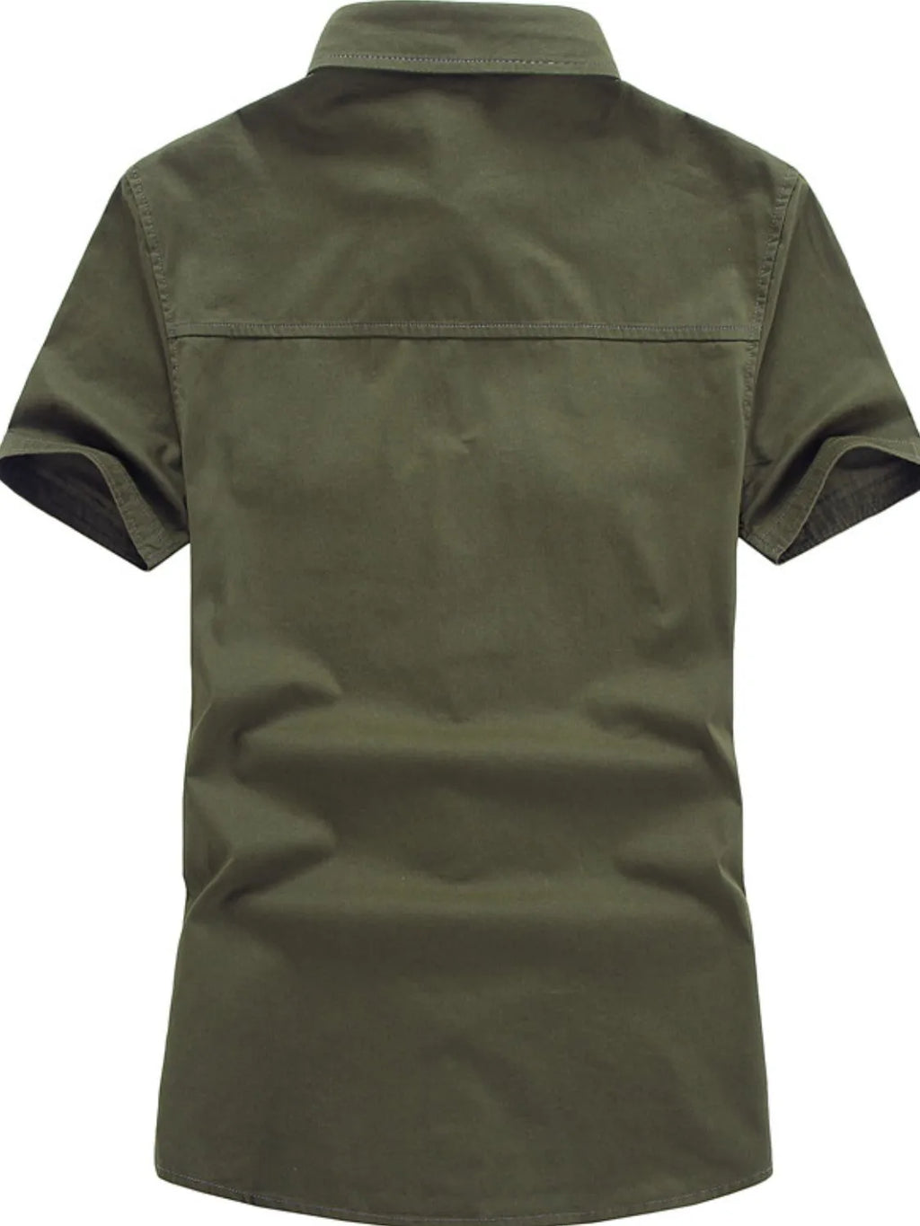 Green Embroidered patchwork Collared Neck Short Sleeve Shirt back view