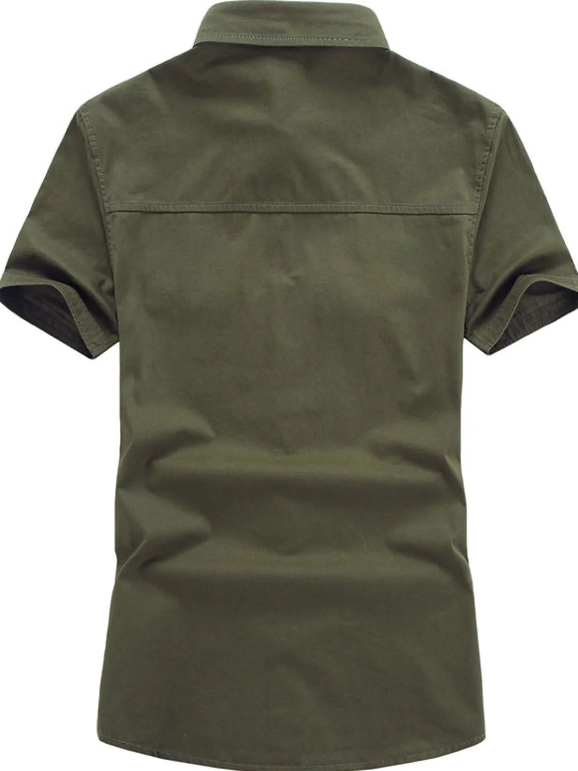 Green Embroidered patchwork Collared Neck Short Sleeve Shirt back view