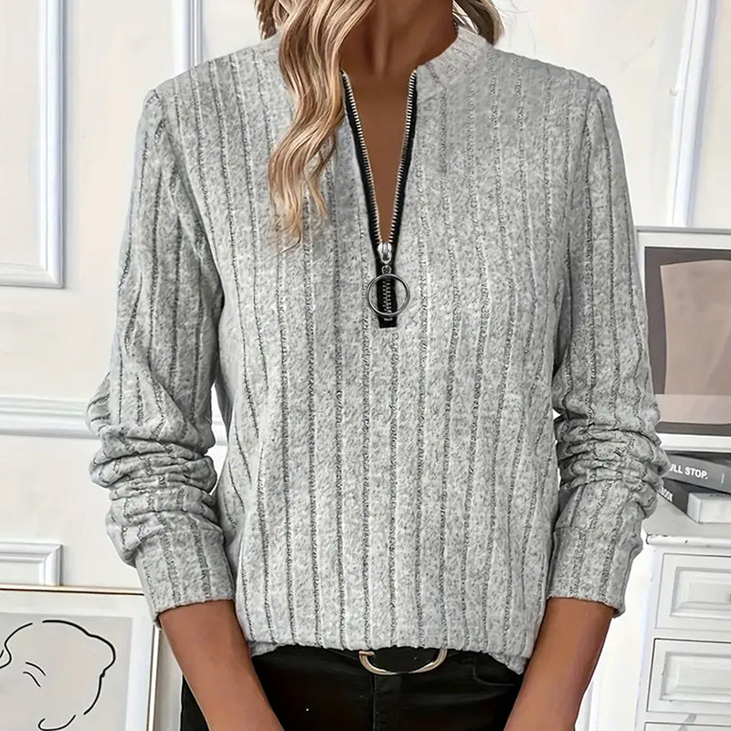 Cozy Contour: Half-Zip Round Neck Long-Sleeve Knit Pullover for Effortless Casual Days
