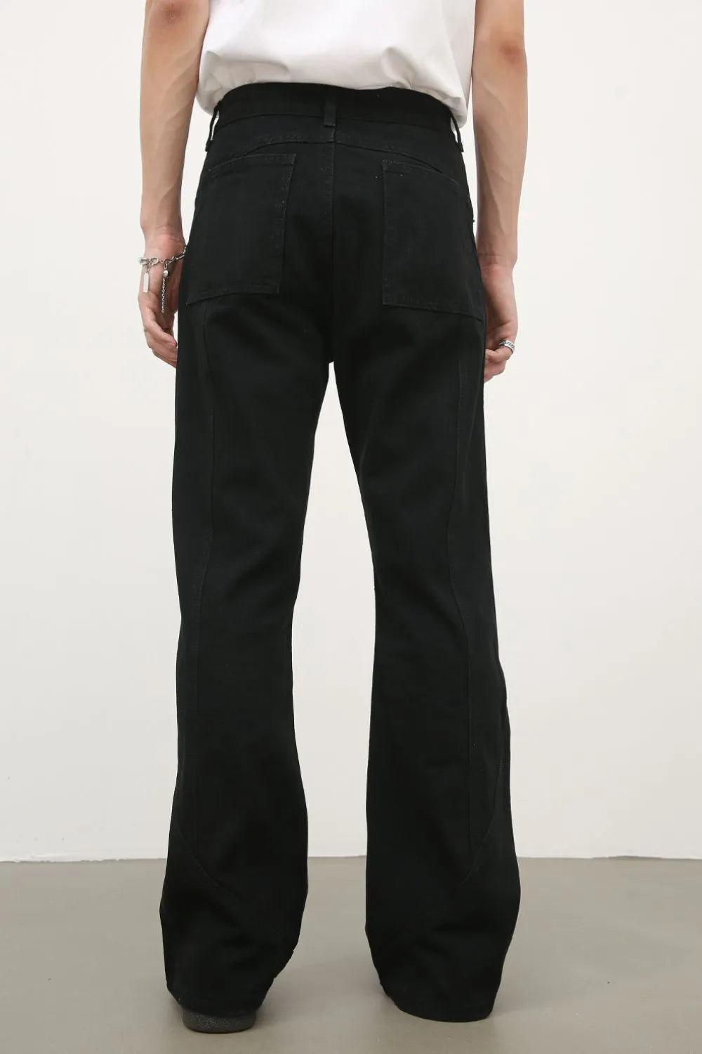 Men's Black Relaxed Slim Fit Jeans back view