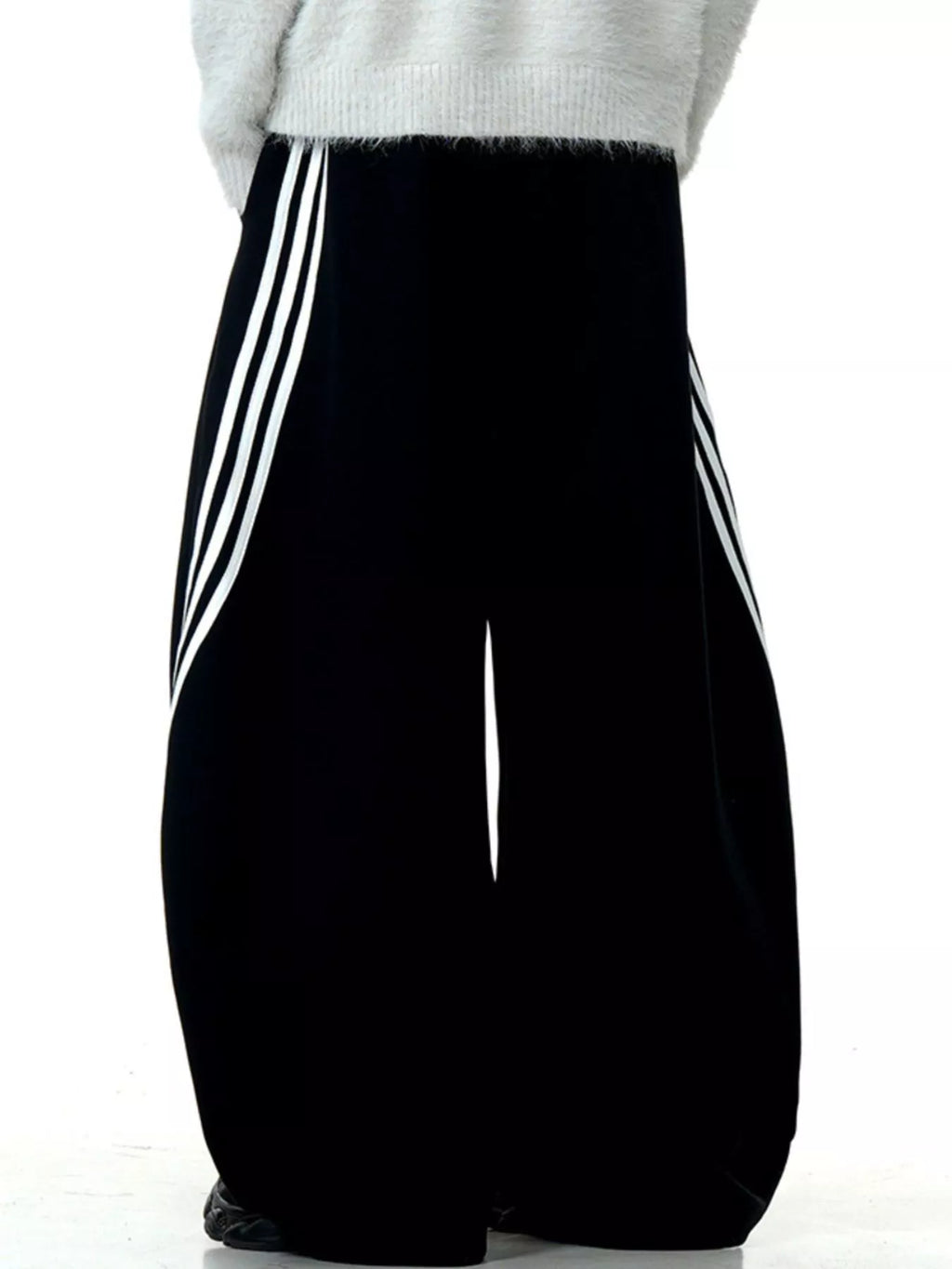 Men's black Baggy Wide-Leg white Striped Joggers back view