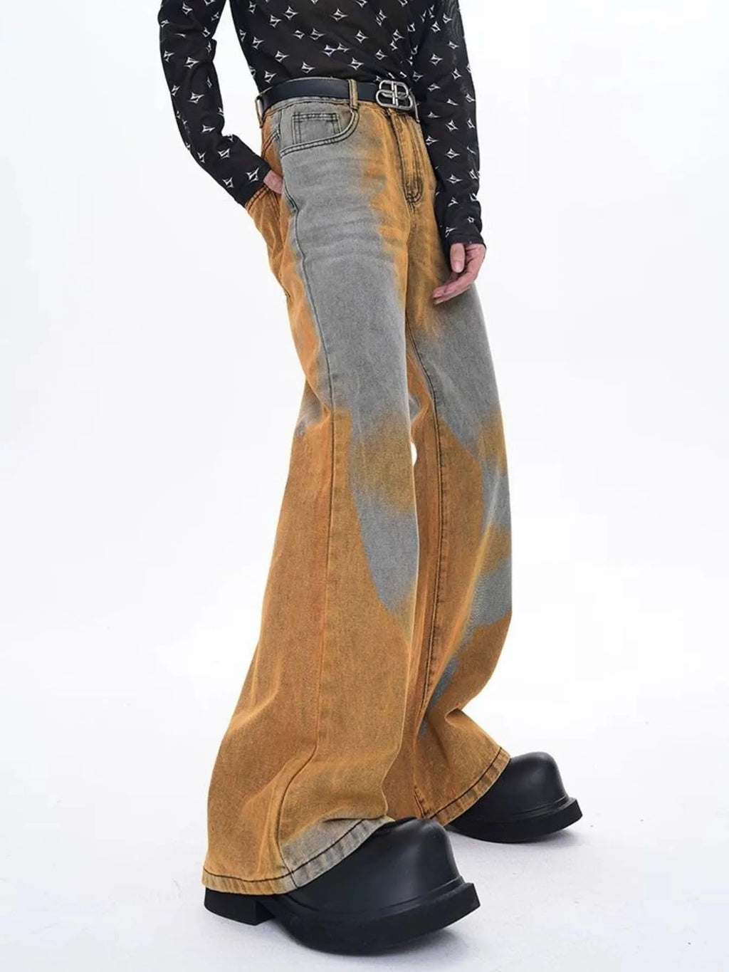 Men's Contrast Wide Leg Flare Whisker Jeans right side view