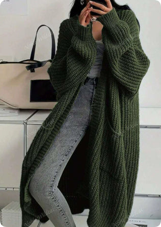 Whispered Opulence: Loose Thick Knit Coat in Effortless Chromatic Grace
