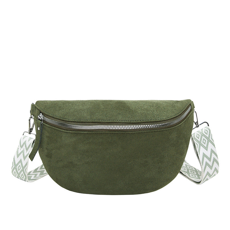 Green waist bag with a strap on a white background