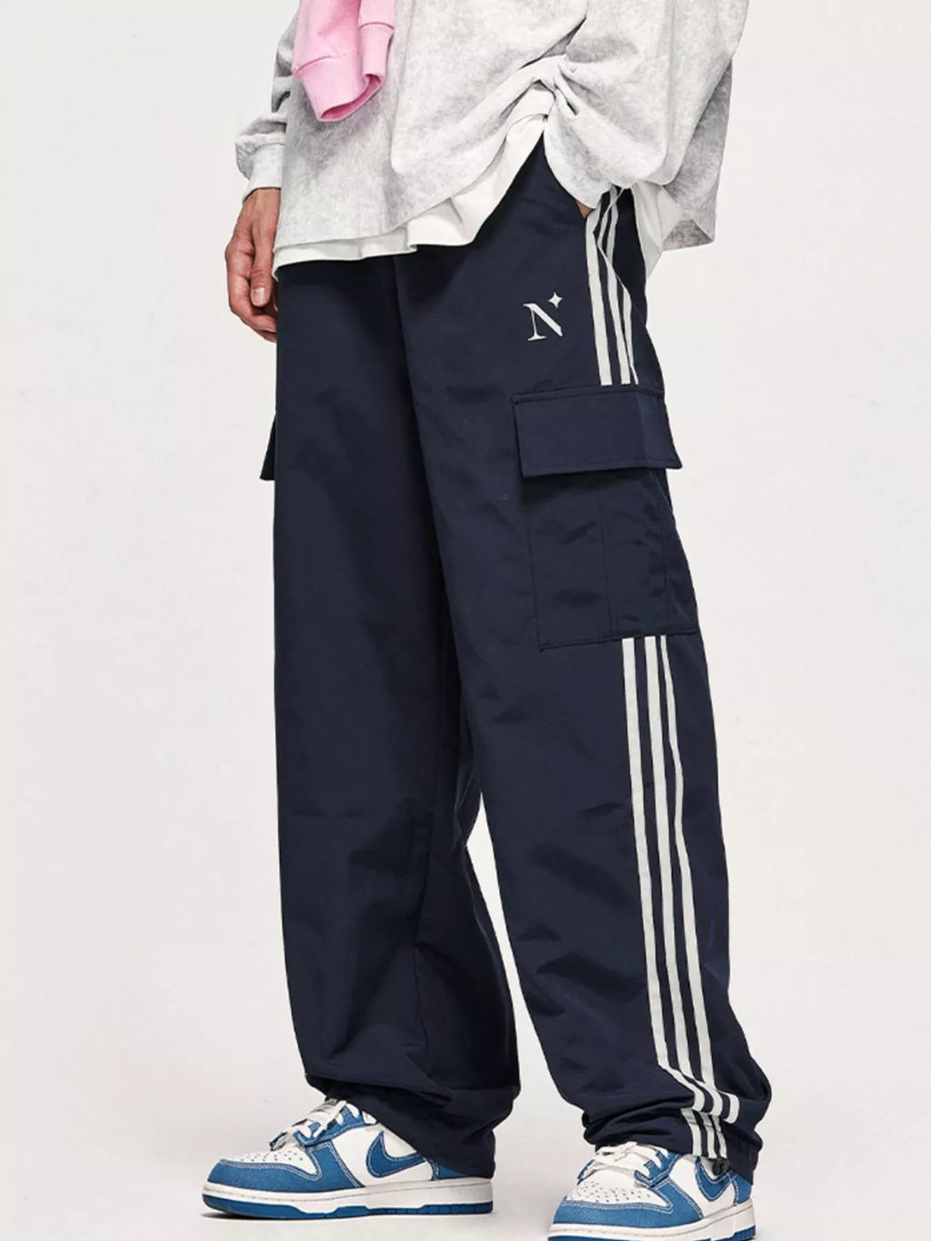 Royal blue Men's Side Striped Cargo Pants  side view