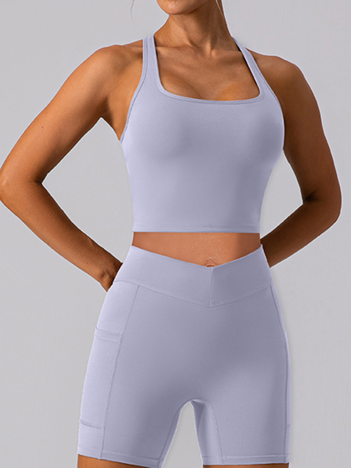 Ladies Light Lavender Supportive Performance Racerback Cropped Tank-front view