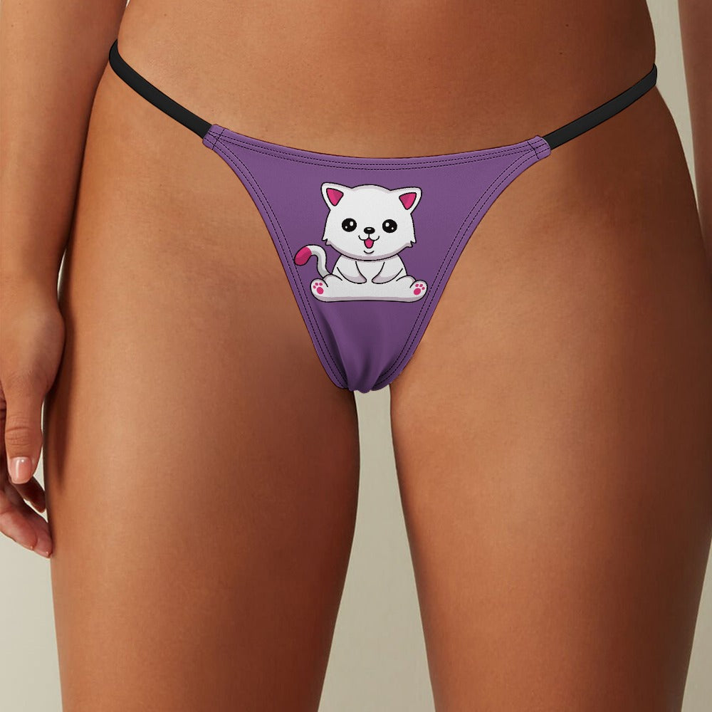 Front view of a model wearing Dark Magenta Ladies Sexy Playful Kitty Thong Panties by BUhmayzing