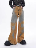 Model wearing Men's Contrast Wide Leg Flare Whisker Jeans
