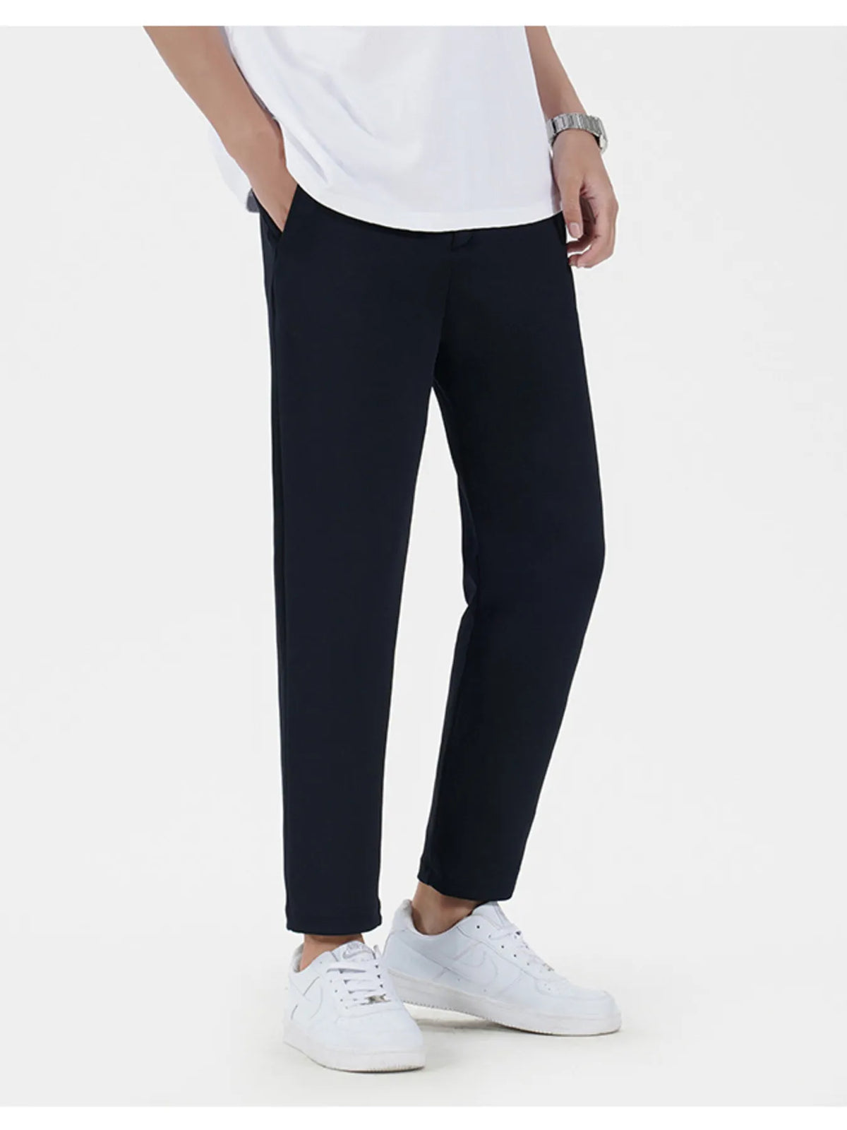 Men's Navy Blue Relaxed Fit Casual Trousers