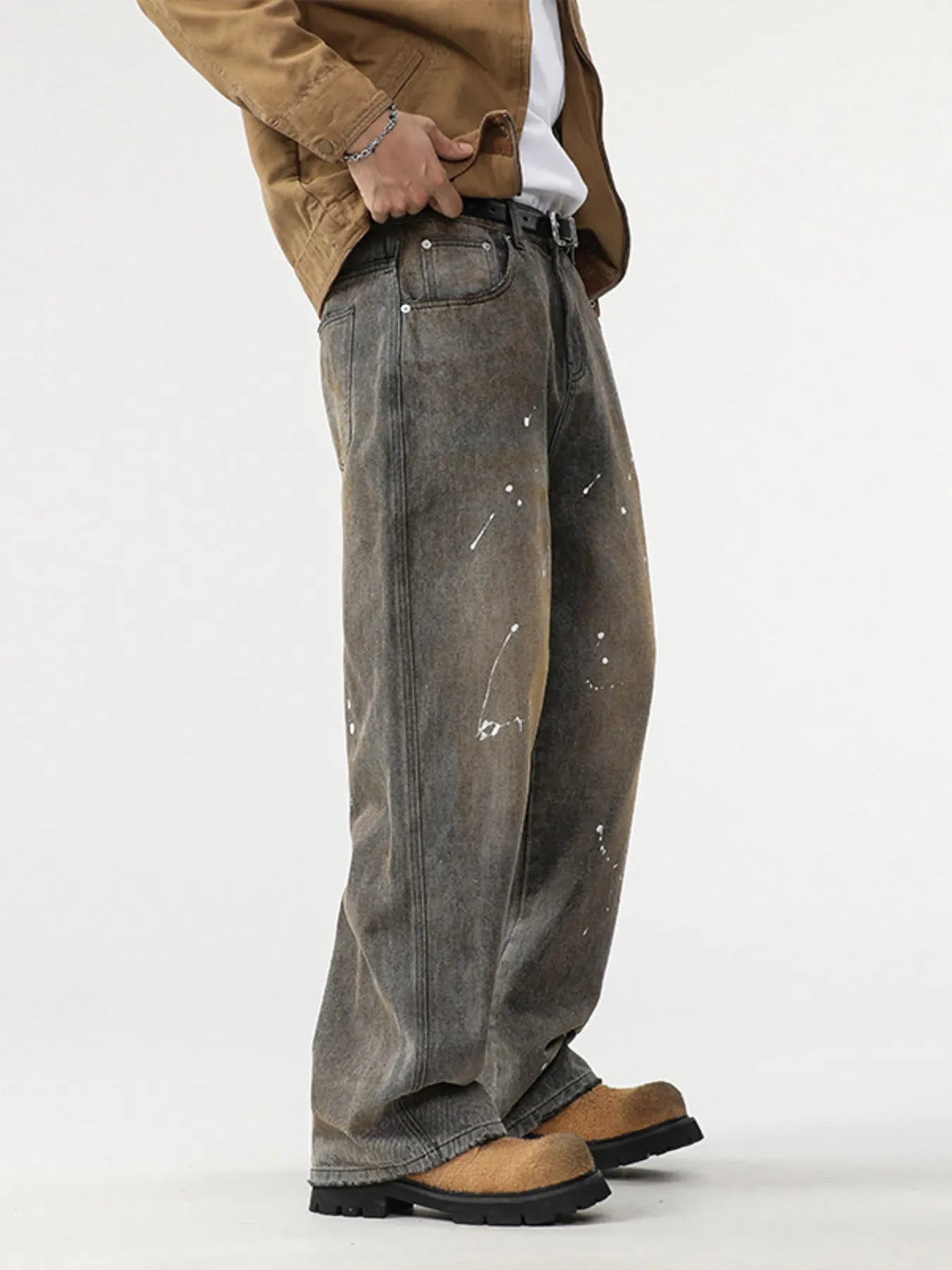 Men's Paint Splatter Wide Leg Jeans side view
