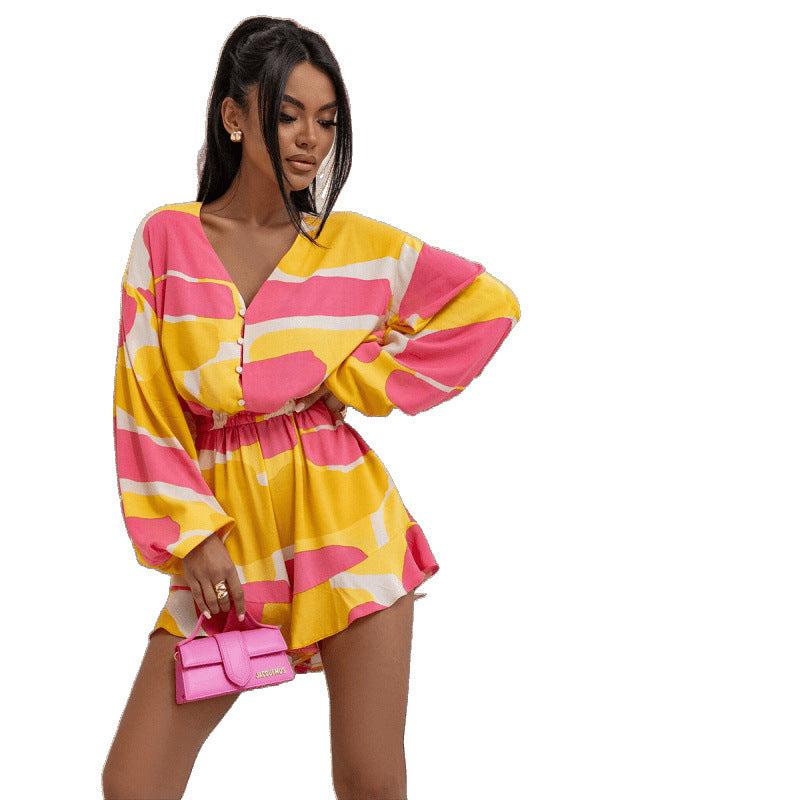 Vivid Printed V-Neck Jumpsuit Vibes