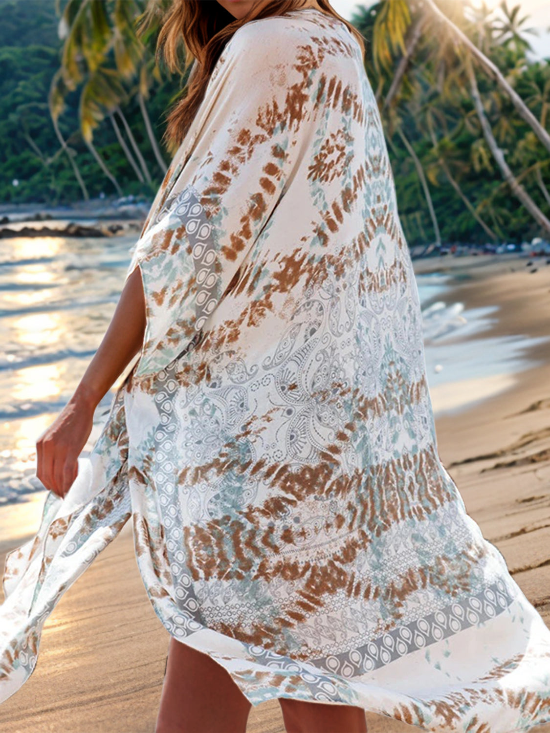 Back view of Printed Open Front Cover-Up