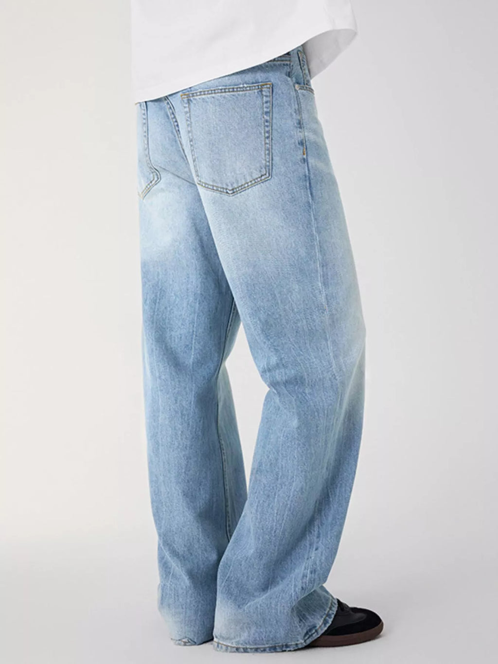 Men's Wash Relaxed Fit Long Leg Jeans back angle view