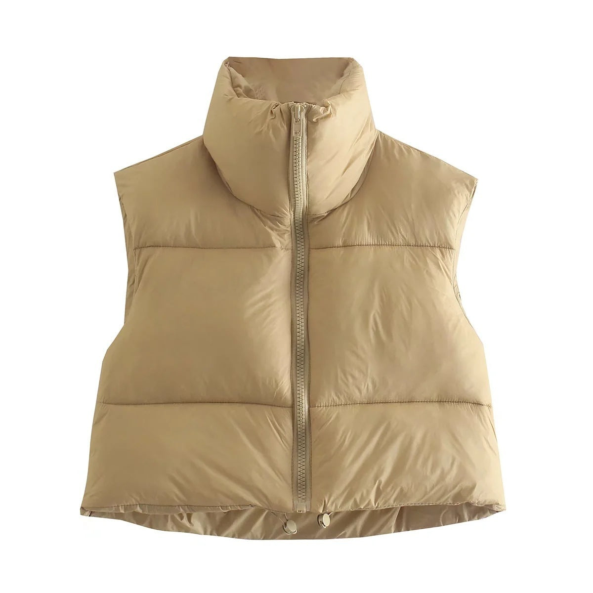 Beige puffer vest on a white background