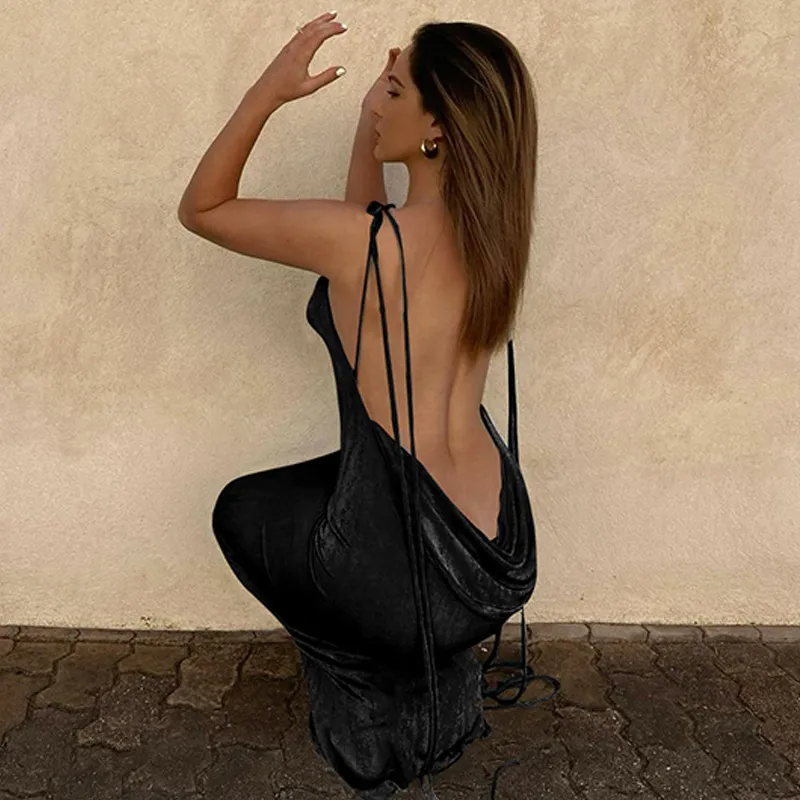 Sexy Chic Backless Lace-Up Maxi Dress