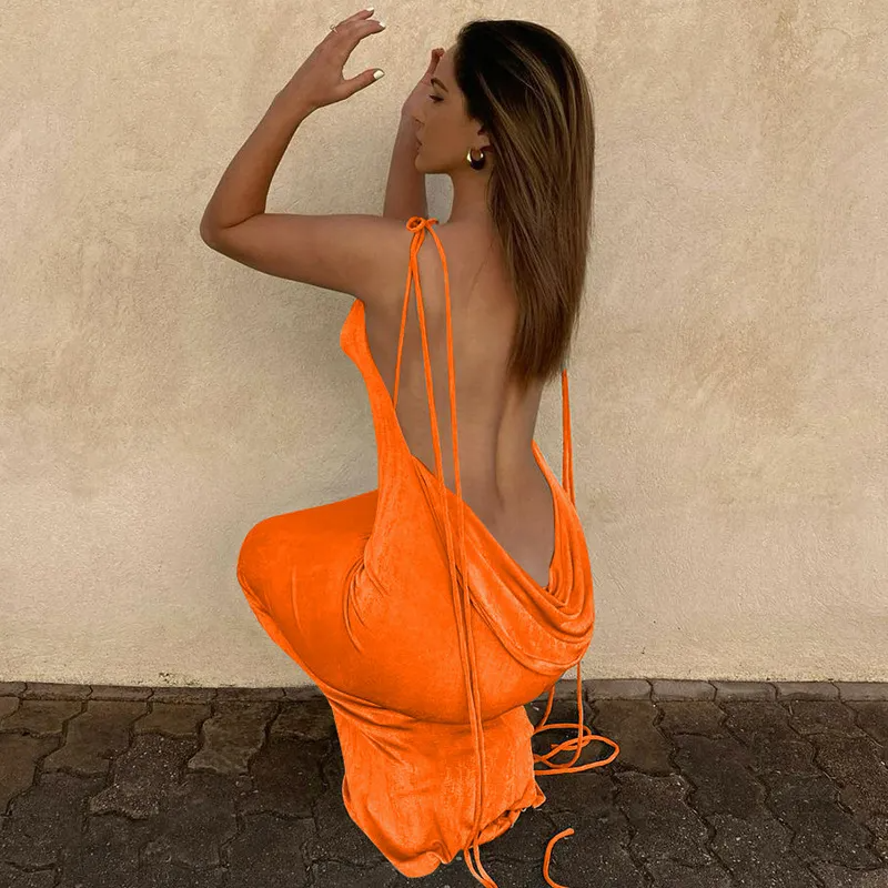 Sexy Chic Backless Lace-Up Maxi Dress