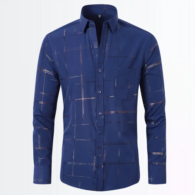 Men's Navy Geometric Long Sleeve Shirt