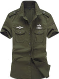 Green Embroidered patchwork Collared Neck Short Sleeve Shirt 