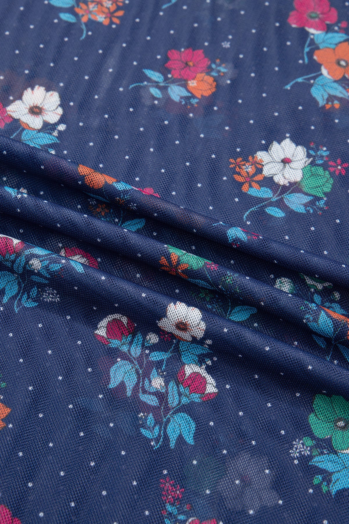 Chic Women's Blue Polka Dot Floral Sheath Top detail cose up view