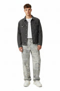 Model wearing Men's Vintage Newspaper Print Wide Leg Baggy Jeans