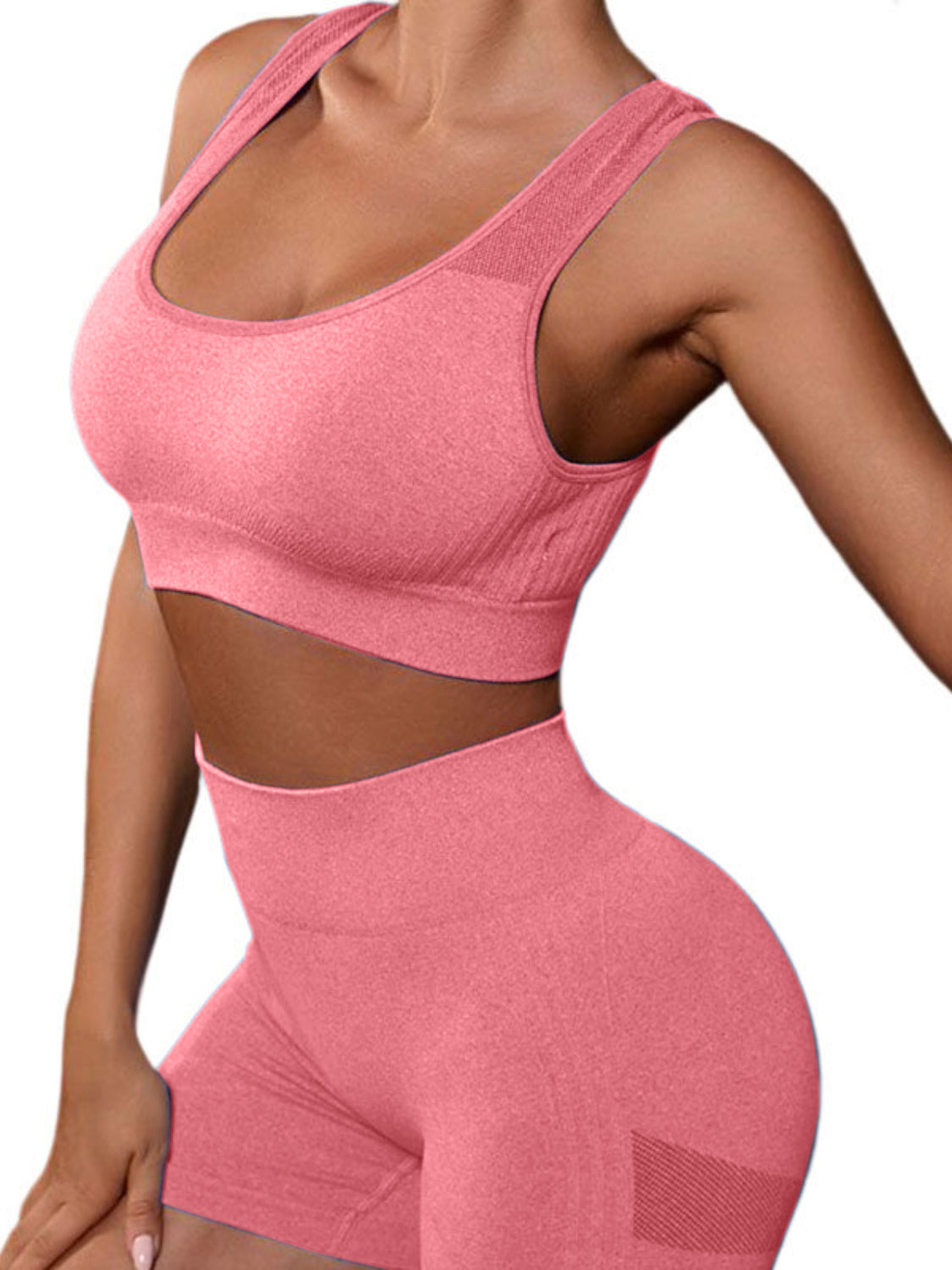 Women's Coral Cutout Back Tank and Shorts Active Set-Front