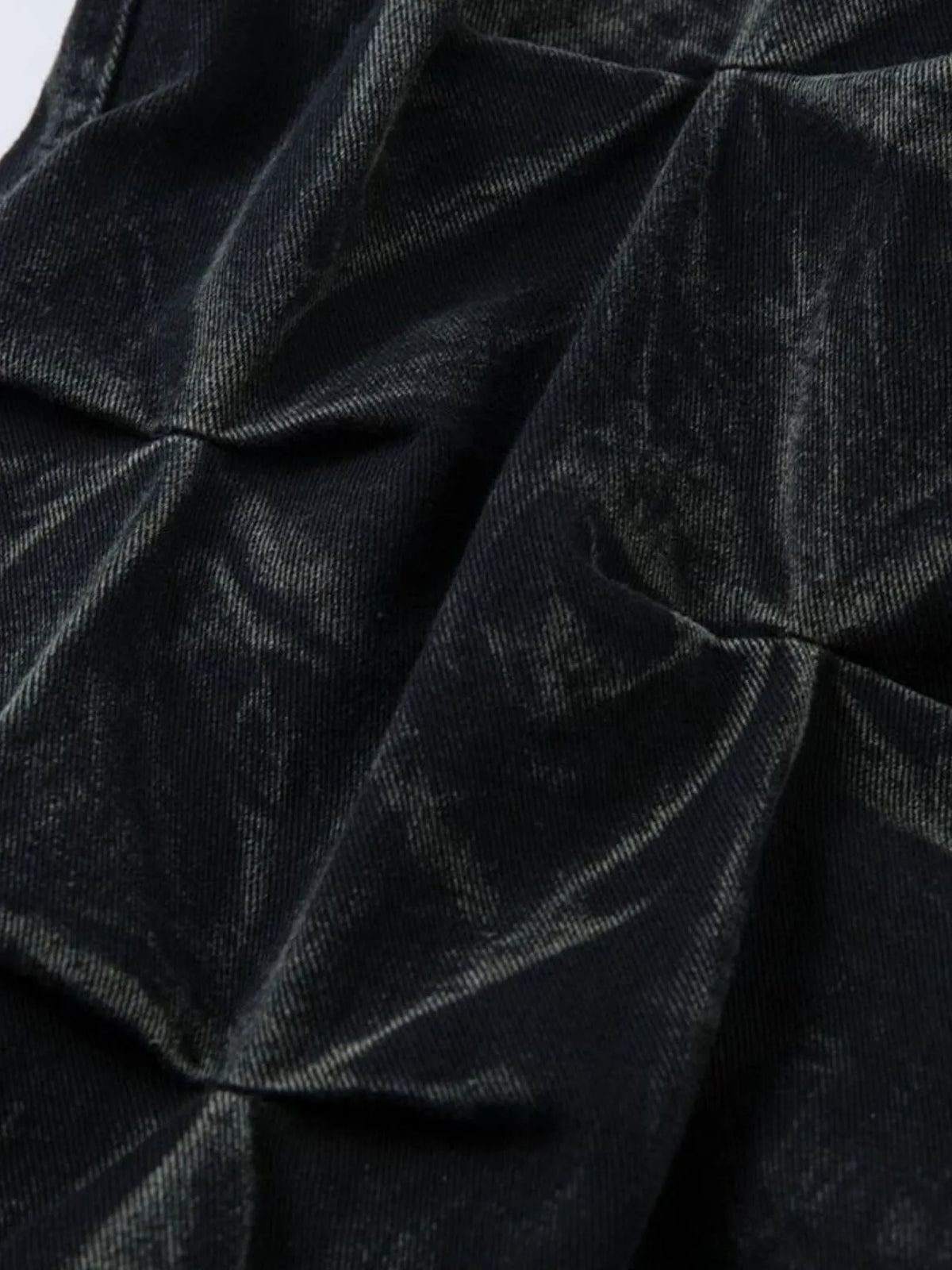  Men's black Wide Leg Jeans with Edgy Ruched Detail fabric detail view