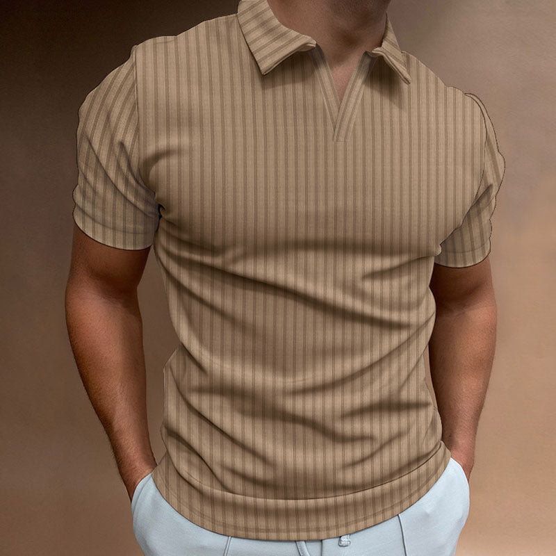 Introducing our Men's Striped Lapel V-line Polo Shirt, for a stylish and comfortable look! Made with a high-quality fabric, this polo shirt features a modern V-line design and classic striped lapel. Perfect for any casual occasion and sure to make a statement. Don't sacrifice style for comfort - have both with our polo shirt!