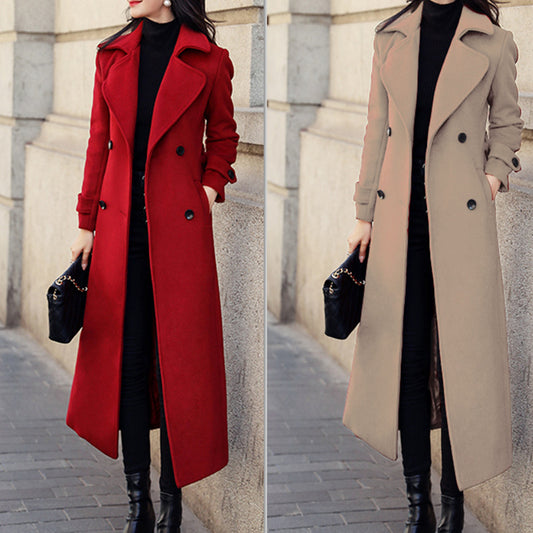 Bring timeless elegance to your wardrobe with this luxurious Women's Woolen Extended Suit Collar Trench Coat. This sophisticated piece offers a chic look with its extended suit collar and full-length woolen design. Unparalleled craftsmanship ensures a sumptuous fit and feel, with a perfect balance of form and function. Upgrade your wardrobe with this timelessly stylish piece.
