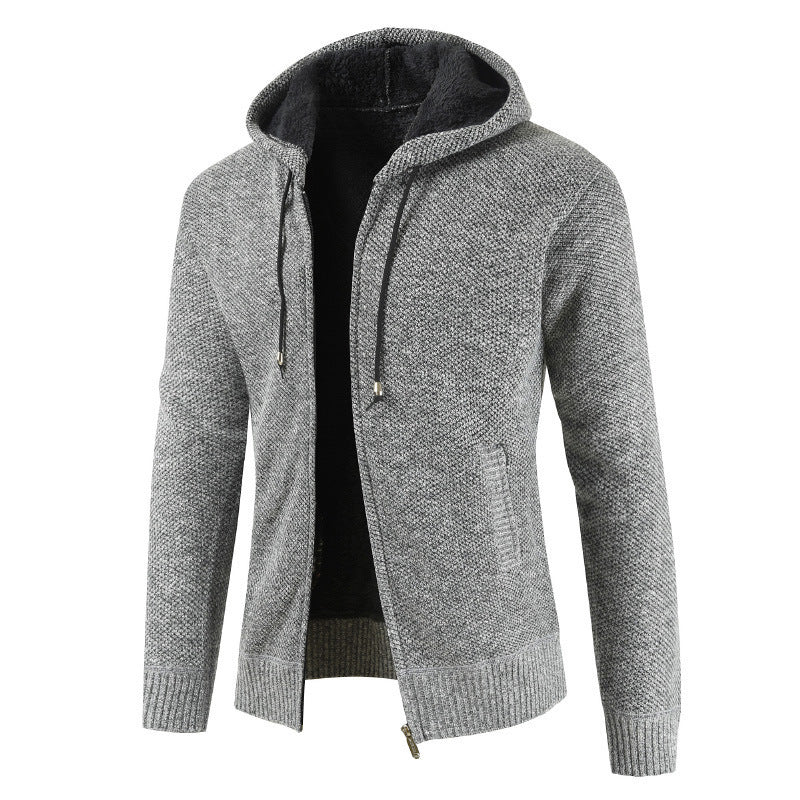 Men's light grey Hooded Fleece Cardigan Coat