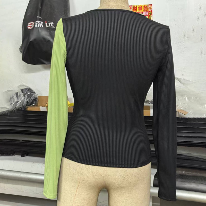 Geometric Grace: V-Neck Cross-Front Color Block Sweater for Layered Elegance