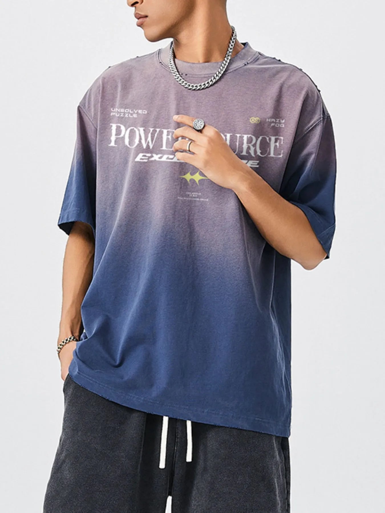 Sapphire blue Men's "Power Source Excellent" Graphic Short Sleeve T-Shirt
